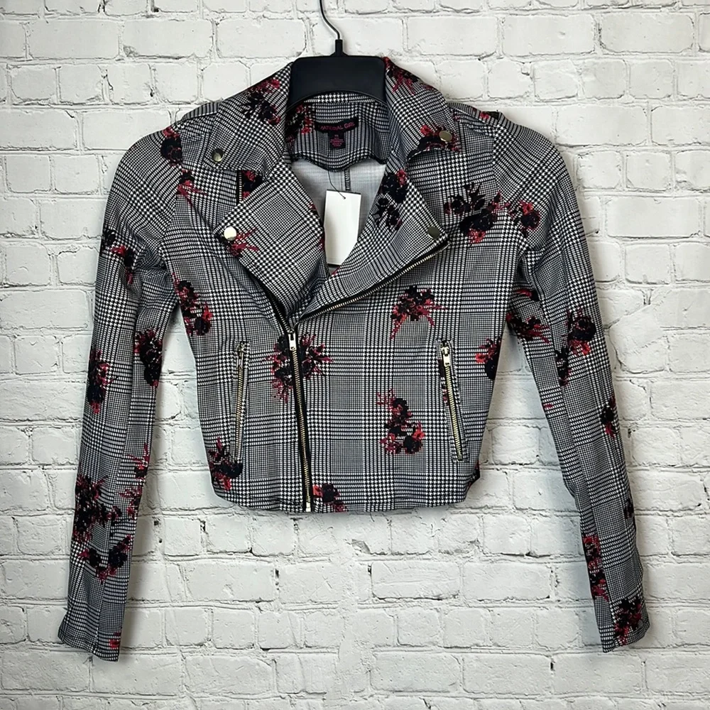 Material Girl Plaid Floral Zipper Jacket Juniors Size XS - Picture 1 of 5